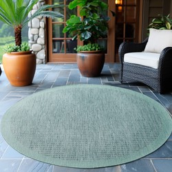 Rond Binnen & Buiten vloerkleed - Riza - Kader Motief - Blauw - 200 cm Ø rond
