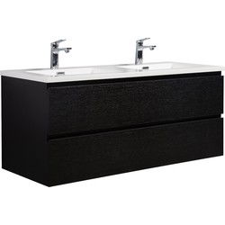 Badplaats Badkamermeubel Set Angela 120cm - Zwart Houtnerf  - Badmeubel met Wastafel