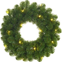 Groene kerstkransen met verlichting 30 LED lampjes 60 cm - Kerstkransen