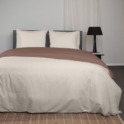 Superieur Dekbedovertrek Twin Face – Creme / Taupe - 100% Katoen - 240x200/220cm Lits-Jumeaux – Warme taupe met creme dekbedset – adembenemend in uitstraling – optimaal ventilerend en ademend