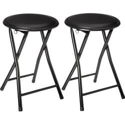 5five Bijzet krukje/stoel - 2x - Opvouwbaar - zwart/zwart - 46 cm - Bijzettafels
