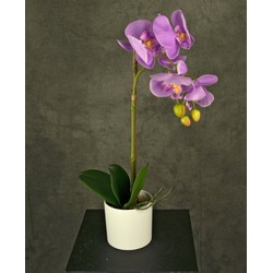 Greenmoods Kunstplant orchidee - Met Witte pot - Nep plant - 1 Stuk - 42cm - Roze