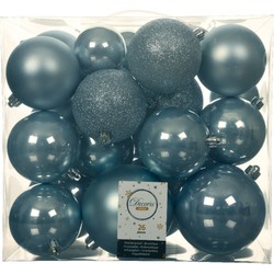 Decoris Kerstballen - 26x st - lichtblauw - 6-8-10 cm - kunststof - Kerstbal