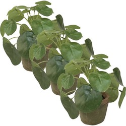 3x Groene kunstplanten pilea plant in pot 13 cm - Kunstplanten