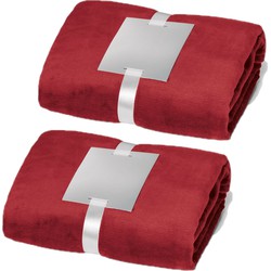Fleece dekens/plaids 2 stuks bordeaux rood 240 grams polyester 120 x 150 cm - Plaids