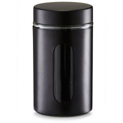 Zeller voorraadpot/blik met venster - zwart - 900 ml - glas/metaal - Voorraadblikken
