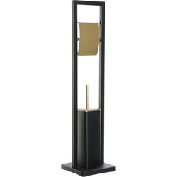 Toiletborstel met toiletrolhouder zwart/goud metaal 80 cm - Toiletborstels