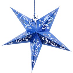 Decoratie kerstster lampion blauw 60 cm - Kerststerren