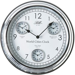 Riviera Maison Wandklok - World Cities Clock - Zilver - 1 Stuks