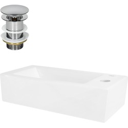 Wastafel incl. zilveren kabelwaste zonder overloop 46x26,5x11 cm wit keramiek ML design