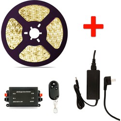 Groenovatie LED Strip Set, 5 Meter, 5 Watt/meter, Warm Wit, Met Adapter & Draadloze Dimmer