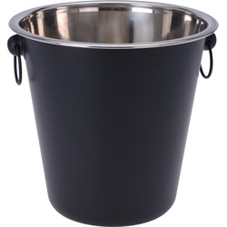 Zwarte champagnekoeler/ijsemmer - 3 liter - rvs metaal - 21 x 20 cm - IJsemmers