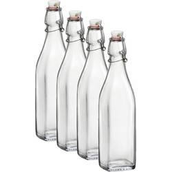 4x Limonadeflessen/waterflessen transparant 250 ml vierkant - Weckpotten