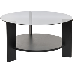 Salontafel met 2 bladen, waarvan één van gerookt gehard glas Ø75 cm - CLARA