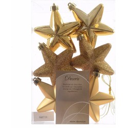 24x Gouden sterren kerstballen 7 cm kunststof glans/mat/glitter - Kersthangers