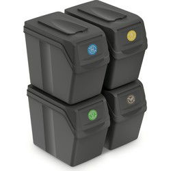 Prosperplast Afvalscheidingprullenbakken - 4x 20L - grijs - prullenbak - Prullenmanden