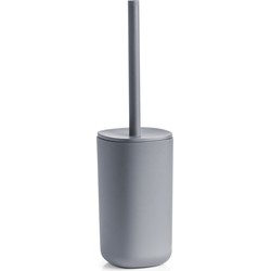 WC/Toiletborstel in houder kunststof - grijs - D9 x 35 cm - modern - Toiletborstels