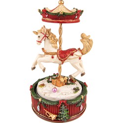 Clayre & Eef Muziekdoos Draaimolen 20 cm Rood Polyresin Kerstdecoratie Beeld