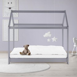 Kinderbed met dak en lattenbodem 70x140 cm Lichtgrijs grenen hout ML-Design