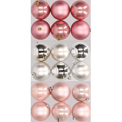 18x stuks kunststof kerstballen mix van lichtroze, zilver en oudroze 8 cm - Kerstbal