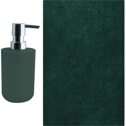 MSV badkamer droogloop mat - Napoli - 45 x 70 cm - met bijpassend zeeppompje - donkergroen - Badmatjes