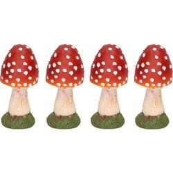 Paddenstoel beeldje - 4x - bolvormig - 13 cm - herfstdecoratie - polyresin - Tuinbeelden