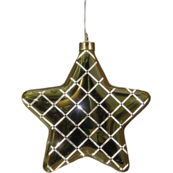 Kersthanger ster glas diamant patroon 10led warm wit op batterij met timer 19 cm glimmend goud