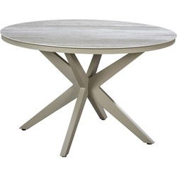 Calma high dining tafel dia. 120 cm aluminium salix/travertin