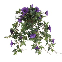 Mica Decorations Petunia Kunst Hangplant in Bloempot Stan - L25 x B45 x H50 cm - Donkerpaars