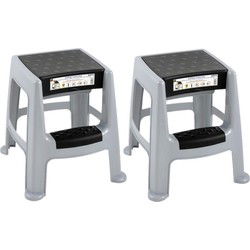 2x stuks keukenkrukjes/opstapjes grijs/zwart met opbergruimte L47 x B45 x H49 cm - Huishoudkrukjes