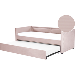 Beliani MIMIZAN - Onderschuifbed-Roze-Corduroy