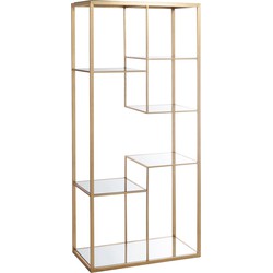 J-line - Rek 5 Legplanken Metaal/glas Goud - 82x42.5x177cm