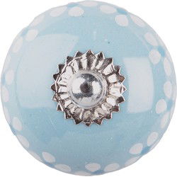 Clayre & Eef Deurknop  Ø 4x4 cm Blauw Keramiek Rond Bloemen Meubelknop