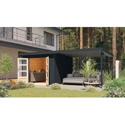 Karibu tuinhuis Pluto C met overkapping zwart-antraciet, 571 x 271 cm