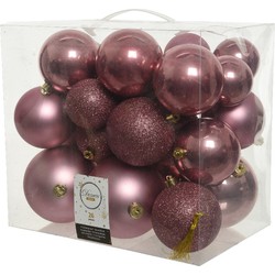 26x Kunststof kerstballen mix oud roze 6-8-10 cm kerstboom versiering/decoratie - Kerstbal