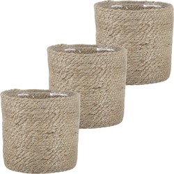 3x stuks naturel rotan planten pot mand van gedraaid jute/riet H16 en D16 cm - Plantenpotten