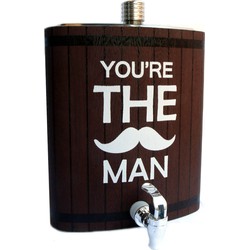 Decopatent® XXL Platvink Drankdispenser met kraantje - Drankflacon alcohol dispenser - Limonadetap - Tafeltap - Biertap - Met Tekst: You're The Man