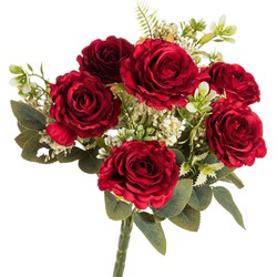 Chaks Rozen kunstbloemen boeket - 6x - rood - H43 cm - Kunstbloemen