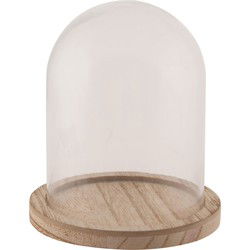 Glazen decoratie stolp op houten plateau - D10 x H16 cm - Decoratieve stolpen