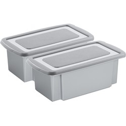 Sunware 2x opslagbox kunststof 7 liter grijs 38 x 21 x 14 cm met grijze deksel - Opbergbox