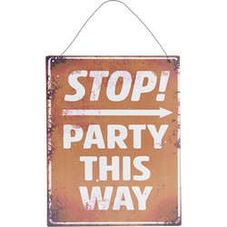 Clayre & Eef Tekstbord  19x24 cm Bruin Metaal Rechthoek Party This Way Wandbord