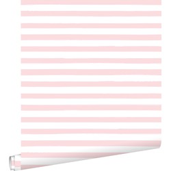 ESTAhome behang geschilderde strepen licht roze en wit - 0,53 x 10,05 m - 138969