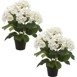 Set van 2x stuks hortensia kunstplant in kunststof pot - wit - 40 cm - Hydrangea Macrophylla - Kunstplanten