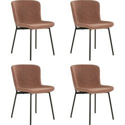 QUVIO Eetkamerstoel Lucy - Bouclé - Staal - Roestbruin - Set van 4