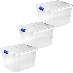 3x stuks opslagboxen/bakken/organizers met deksel 25 liter 42 x 36 x 25 cm transparant - Opbergbox