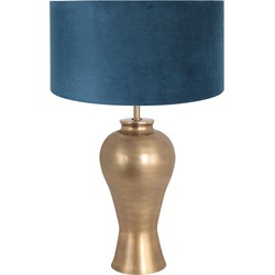 Bronzen lampenvoet met blauwe velvet kap Steinhauer Brass Blauw