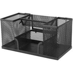 Decopatent® Pennenbak met 4 vakken - Pennenhouder - Desk - Bureau organizer - Pennenbakje - Metaal - Mesh - Pennenbakjes - Zwart