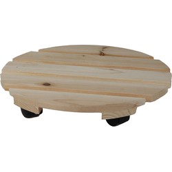 Sunnydays Plantenpot trolley - hout - naturel - rond - 30 x 30 cm - max 100 kilo - Planten onderzetter