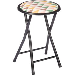 Giftdecor Bijzet krukje/stoel - Opvouwbaar - zwart/deco patroon - D30 x H45 cm - Krukjes