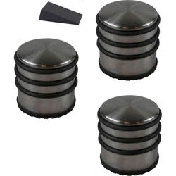 3x RVS deurstop rond D9 x H7 cm incl 1x deurwig - Deurstoppers
